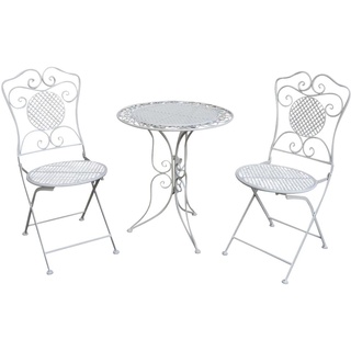 Gartenset Tisch + 2 Stühle Eisen Antik-Stil Gartengarnitur Bistroset weiß Metall