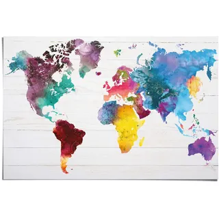 REINDERS Poster Weltkarte in Wasserfarben - Papier 91.5 x 61 cm Mehrfarbig Wohnzimmer Weltkarten