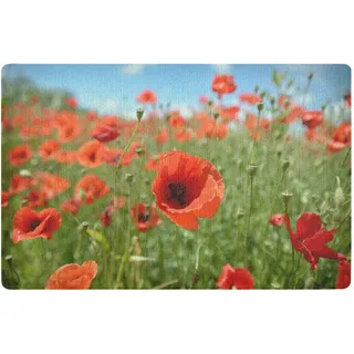 Fußmatte Innen 50x80cm Mohn Floral Fußmatte Schmutzfänger Rutschfest Waschbar Eingangsteppich Matte Willkommen Matte für Haustür Hintertür Eingang Terrasse Garten Haustiere