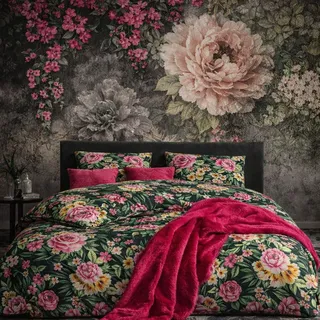 ZIRVEHOME Bettwäsche 240x220 cm 3-teilig – 100% Baumwolle Renforcé, Dunkelgrün Floral Blumen Design, Atmungsaktiv & Hautfreundlich, Bettbezug 240x220 + Kissenbezug 80x80. Grün Garden V1