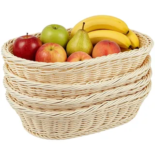 YUENPUN 4 Stück Brotkorb Geflochten Oval, 30 x 20 x 7cm Brötchenkorb Oval, Ovale Flechtkorb für Brot, Gebäck, Gemüse, Küche