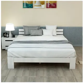 STILVORA Holzbett 140×200 mit Kopfteil,Bettgestell Holzbett mit Lattenrost,Weiß (Bettgestell 140 x 200 cm), Weiß weiß