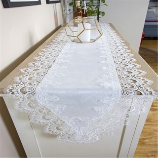 EXQULEG Tischdecke Makramee Tischläufer Boho Weiße Hochzeit Spitze Tischdecken Handmade Aushöhlen Makramee Stickerei Böhmen Tischläufer Dekor (40x220cm)