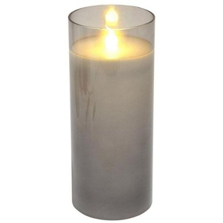 Homéa, LED-Kerze, Glas, Hellgrau, Wachs, Weiß, D7,5 x H 17,5 cm, Warmweiß