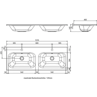 Pelipal Serie 6040 Mineralmarmor-Doppelwaschtisch 121 cm, Badkeramik, BMD013M12101, weiß
