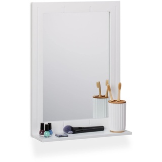 Relaxdays Badspiegel, Wandspiegel mit Ablage, Rahmen, rechteckiger Badezimmerspiegel, H x B x T: 55 x 40 x 12 cm, weiß, Faserplatte 50% Glas
