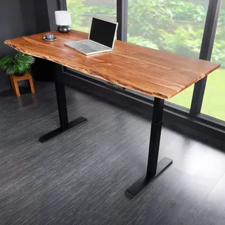 riess-ambiente Schreibtisch MAMMUT 140cm natur Akazie Massivholz Baumkante höhenverstellbar - Braun