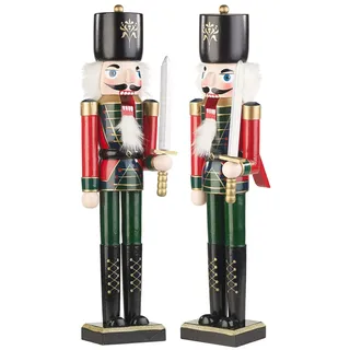 infactory Nussknacker Figur groß: 2er-Set Handbemalte Deko-Nussknacker aus Holz, 48,5 cm (Weihnachtsdeko, Deko-Figuren im Design, Advent)