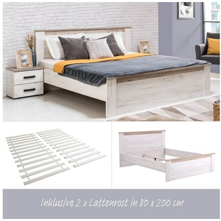 Homestyle4u Holzbett Doppelbett Bettgestell 160x200 cm Lattenrost Weiß weiß