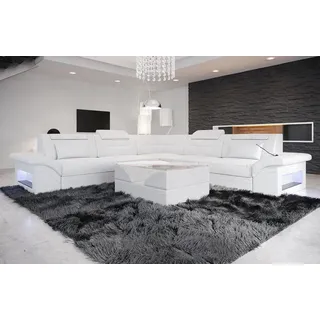 Sofa Dreams Ecksofa Sofa Leder Brianza L Form Ledersofa, Couch, mit LED, wahlweise mit Bettfunktion als Schlafsofa, Designersofa weiß