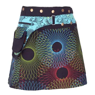 Guru-Shop Minirock Wickelrock, kurzer Fusion Mandala Goa Rock,.. alternative Bekleidung bunt|schwarz