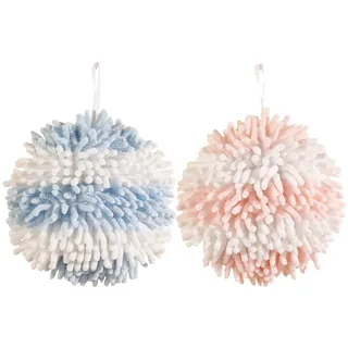 RPEIXYA Süßes Kinderhandtuch 2 Stücke Chenille-Handtücher für Kinder Weiche saugfähige Handtuch Badetuch Set Aufhängen Schnell Trocknende Handtücher für Kindergarten,Badezimmer,Küche (rosa+blau)