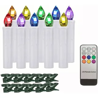 Led-weihnachtskerze, Kunststoff, Bunte Becher, Mit Licht Und Timer, Blinkend, 10 Stück, Weiß
