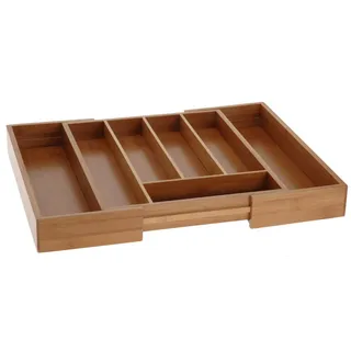 Spetebo Besteckeinsatz Bambus Besteckkasten ausziehbar - 7 Fächer (Stück, 1 St., Besteckkasten), großer Holz Besteckeinteiler mit verschieden großen Fächern beige