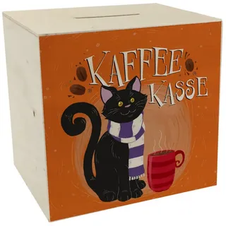 speecheese Spardose Herbstliche Kaffeekasse Spardose aus Holz mit schwarzer Katze