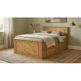 Massivholzbett OTTO HOME "Hugo, FSC zertifiziert, Landhausstil, zeitlos und edel", natur, geölt, B:132cm H:84,5cm L:212cm, Betten, Stauraumbett Möbel Massivholzbett Bettgestell, Stauraumbett, extra belastbar, Made in EU, viele Breiten