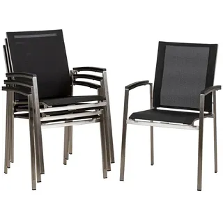 acamp Stapelstuhl Stapelsessel 6er Set stapelbar, Edelstahl rostfrei, atmungsaktiv (Spar-Set, 6 St), Gartenstuhl 55x60x90 cm, Polywood Armlehnen, bis 120 kg, Terrasse schwarz