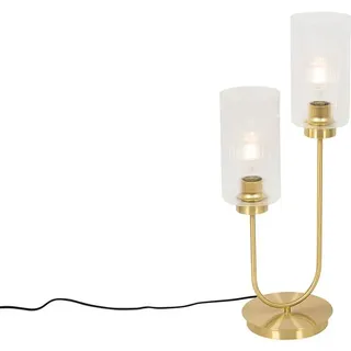 QAZQA - Art Deco Art-Deco-Tischlampe Gold I Messing mit Glas 2-flammig - Laura I Wohnzimmer I Schlafzimmer - Länglich - LED geeignet E27