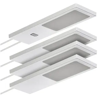 SOTech 4er Set LED-Möbelleuchte GIULIA II mit/ohne Sensor silbergrau, 4000K neutralweiß inkl. Trafo und Verteiler Unterbauleuchte Schrankleuchte Vitrinenbeleuchtung