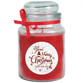 HS Candle Duftkerze (Dekokerze, 1-tlg), Weihnachten - Kerze im Bonbon Glas, Kerze mit Weihnachts - Motiv rot Ø 10 cm x 10 cm x 16 cm x 10 cm