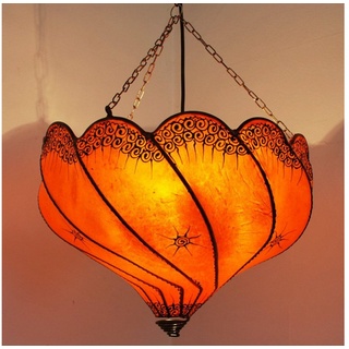 l-artisan Hängeleuchte, Orientalische Leder Hängelampe, Deckenlampe, Lampenschirm, ohne Leuchtmittel, Deckenleuchte Golla orange