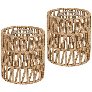 Bocguy Boho Rattan Lampenschirm - 2 Stück Vintage Lampenschirm für Tischlampe Stehlampe Hängelampe Papierlampenschirm Korblampen Hängend Laterne, Ersatzschirm Zubehör für Hängeleuchten Deckenlampe