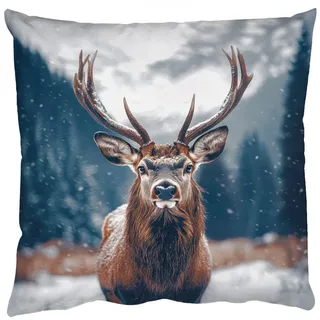 MuchoWow Dekokissen Hirsche - Tiere - Landschaft - Winter - Schnee, Zierkissen mit Füllung für Wohnzimmer, Sofakissen, 40x40 cm Quadratisch | 40 cm x 15 cm x 40 cm