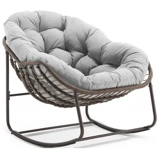 LVHOM Schaukelstuhl dick/gepolsterte Kissen, Rattanstuhl mit Stahlrahmen, Lounge Sessel (Großformat B110.5xT94.5xH80cm,160kg Tragfähigkeit,Dicke Kissen, MEHRE FARBEN MEHRE OPTIONEN! Schaukelsessel umhüllendem Sitzgefühl & hoher Armlehne, 1 St), Balkon/Garten/Wohnzimmer/Schlafzimmer/Arbeitszimmer grau