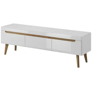 Tv Schrank NORDI Lowboard Unterschrank Skandinavische Stil (Weiß/Weiß Hochglanz)