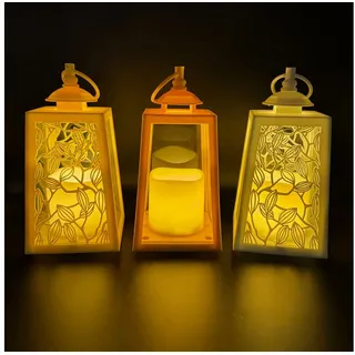 Online-Fuchs LED Laterne 3er Set Deko Laternen für draußen - Outdoor geeignet, inklusive LED-Kerze, warmweiß, integrierte 6-Stunden Timerfunktion gelb