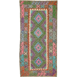 Designteppich Kelim Afghan Heritage 102x200 Handgewebter Moderner Orientteppich, Nain Trading, rechteckig, Höhe: 3 mm grün