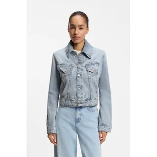 Jeansjacke BOSS ORANGE "TRUCKER JKT Premium Damenmode", Damen, Gr. XL, blau (open blau 460), Denim/Jeans, Obermaterial: 100% Baumwolle, slim fit normal, 1-Knopf-Manschette mit Schlitz, Jacken Jeansjacke, aus Baumwoll-Denim, Slim Fit