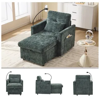 BlingBin Loungesessel Relaxsessel 1-Sitzer Sofa mit Stauraum, Einzelsofa (125 x 84,5 x 87 cm, 1-St., verstaubare Rückenlehne mit Handyhalterung), Einzelner Freizeitstuhl für Wohnzimmer Schlafzimmer kleiner Haushalt grün
