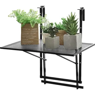 COSTWAY Balkonhängetisch 5-stufig höhenverstellbar, Balkontisch Klappbar, Hängetisch Esstisch Eisen belastbar bis 20kg, Beistelltisch für Balko... - Schwarz