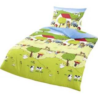 JACK Kinderbettwäsche JACK by Bierbaum Kinder Biber Bettwäsche 2 tlg. 135x200cm Bauernhof, Biber, 2 teilig, kuschlige KinderBettwäsche, Reißverschluss, Tiere auf dem Bauernhof bunt
