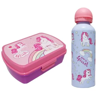Kids Euroswan Lunchbox Sweet Einhorn Unicorn 2tlg. Set Brotdose plus Trinkflasche 500 ml, Kunststoff Alu, (2-tlg) blau