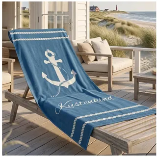 MTOnlinehandel Badetuch Küstenkind Strandtuch / Strandlaken 90x180 cm, 100%, Baumwolle (1-St), maritimes Design mit Anker, hochwertig, weich und flauschig blau