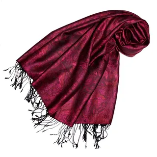 Lorenzo Cana Damen Pashmina Schal Schaltuch Stola Umschlagtuch opulentes Muster in harmonischen Rot Farben mit Fransen 70 cm x 180 cm, 100% Modal - 78105 - 70 x 180 cm