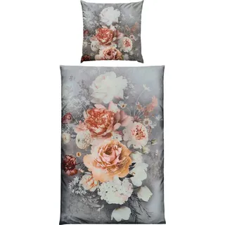 REDBEST Bettwäsche Bettwäsche, Polyester, Microfaser-Satin Blumen grau