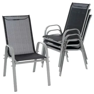 VCM Gartenstuhl 4er Set Stapelstuhl 55 x 58 x 93 cm schwarz/grau