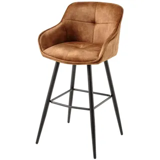 Barhocker EUPHORIA - 105cm - braun - Samt Metall-Beine mit Lehne | Armlehne, Ziersteppung, hoher Komfort, bequeme Polsterung, Design, Eyecatcher