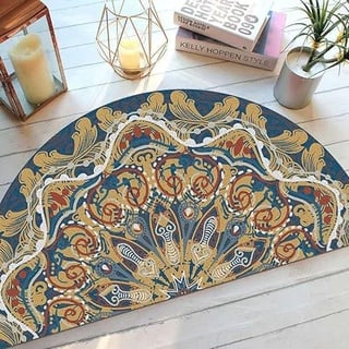 Halbrunder Teppich Boho Mandala Teppich mit Gummirücken, Weiche Teppiche mit Boho-Akzenten, Vintage Design Türkischer Teppich, Verblassen, Abriebfest (Color : F, Size : 50x100cm)