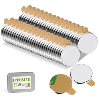 UTOMAG 60 Stück Mini Magnete Selbstklebend 10x1mm, Dünne Klebemagnete | Kleine Neodym Scheibenmagnete zum Kleben, Runde Powermagnete für Whiteboard, Kühlschrank, Basteln, Vorhänge, Büro, Schule