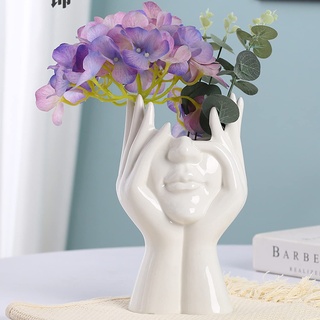 Disoza Weiß Vasen Tischdeko Keramik Modern Gesicht Vase Weiß Vintage Vase für Pampasgras Blumen Trockenblumen Blumenvase Vasen für Wohnzimmer Hochzeit Porzelan Küche Büro Vase (L)