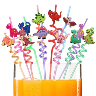 NiceNaiils 12 Pcs Drachen Kinder Strohhalme, Wiederverwendbare Plastik Strohhalm, Lockige Party Trinkhalme, Trinkhalme für Kindergeburtstagsparty-Dekoration, Zubehör Familientreffen, Partygeschenke