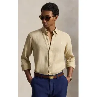 Polo Ralph Lauren für Herren. 710966294520 Beiges Custom-Fit-Leinenhemd (L), Lässig, Langarm