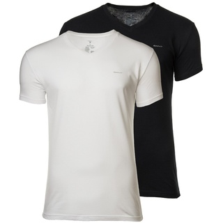 GANT Herren T-Shirt, 2er Pack - V-NECK T-SHIRT 2-PACK, V-Ausschnitt, kurzarm, Cotton Schwarz/Weiß 2XL