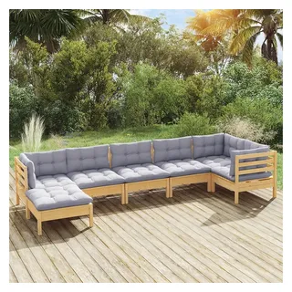 furnicato Gartenlounge-Set Garten-Lounge-Set Massivholz Grau 63,5x63,5x62,5 cm, (1-tlg), Komfortable Sitzgruppe mit Polstern für die Terrasse und den Balkon braun|grau