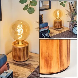 hofstein Tischleuchte Tischlampe aus Holz in Naturfarben, mit Schalter am Kabel, ohne Leuchtmittel, moderne Leuchte im skandinavischen/Boho-Design, Höhe 10 cm, E27 beige