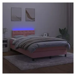 vidaXL Boxspringbett mit Matratze & LED Rosa 120x200 cm Samt